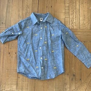 Janie and jack race car embroidered button down shirt linen preppy size 6